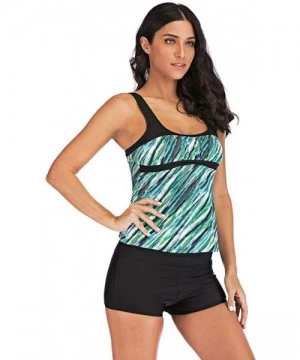 One-Pieces Women Two Piece Tankini Plus Size Tummy Control Swimwear Tank Top with Boyshorts Bathing Suit - Z02-green - CC19H5...