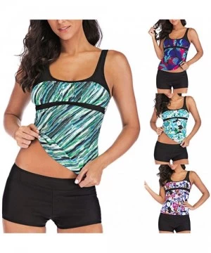 One-Pieces Women Two Piece Tankini Plus Size Tummy Control Swimwear Tank Top with Boyshorts Bathing Suit - Z02-green - CC19H5...