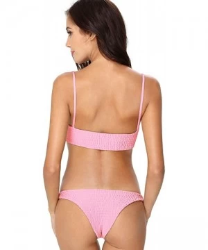 Sets Women's Sexy Bathing Suit Solid Color Halter Shirred Bikini Swimsuit - Pink - CM1808NOXMT