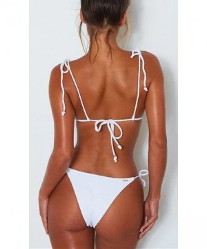 Sets Womens Sexy Solid Color Tie Top Bottom Adjustable Skimpy Triangle Bikini String Swimsuit - White - CW18EGEUCK3