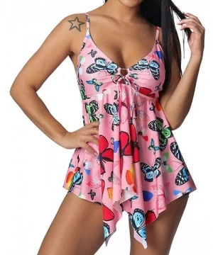 Cover-Ups Bikini Swimwear for Women-Womens Plus Size Print Tankini Swimsuit Beachwear Padded Swimwears - Pink - CC18R36OWGM