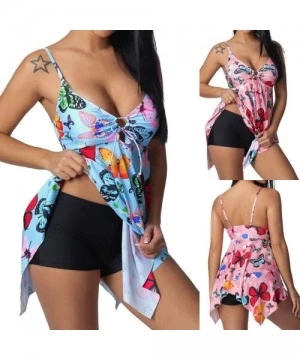 Cover-Ups Bikini Swimwear for Women-Womens Plus Size Print Tankini Swimsuit Beachwear Padded Swimwears - Pink - CC18R36OWGM