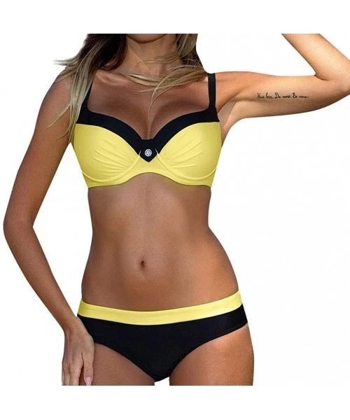 Sets Women's Swimwear Sexy Bikini Set Sunflower Print Tankini Brazilian Swimsuit Two Piece Beachwear Swimwear - C9 yellow - C...