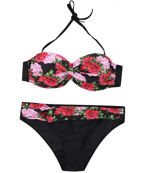 Sets Women Swimwear Sunflower Print Beachwear 2 Pieces Bikini Swimsuit Bathing Suit - Red - CI193XDACZR