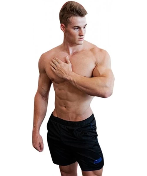 Racing Gym Workout Shorts Quick Drying Running Tight Lifting Bodybuilding Shorts with Pockets - Blue - CQ195AMNA9C