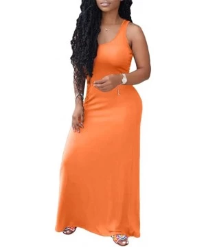 Cover-Ups Womens Casual Plain Maxi Long Dress Sexy Sleeveless Bodycon Summer Beach Swing Tank Dress Plus Size - Orange - C219...