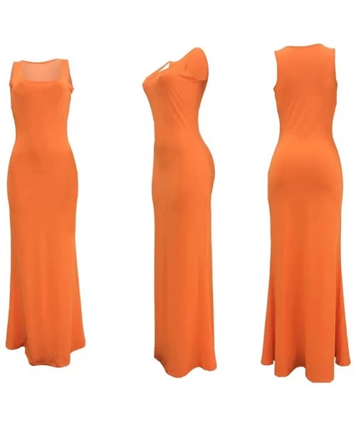 Cover-Ups Womens Casual Plain Maxi Long Dress Sexy Sleeveless Bodycon Summer Beach Swing Tank Dress Plus Size - Orange - C219...