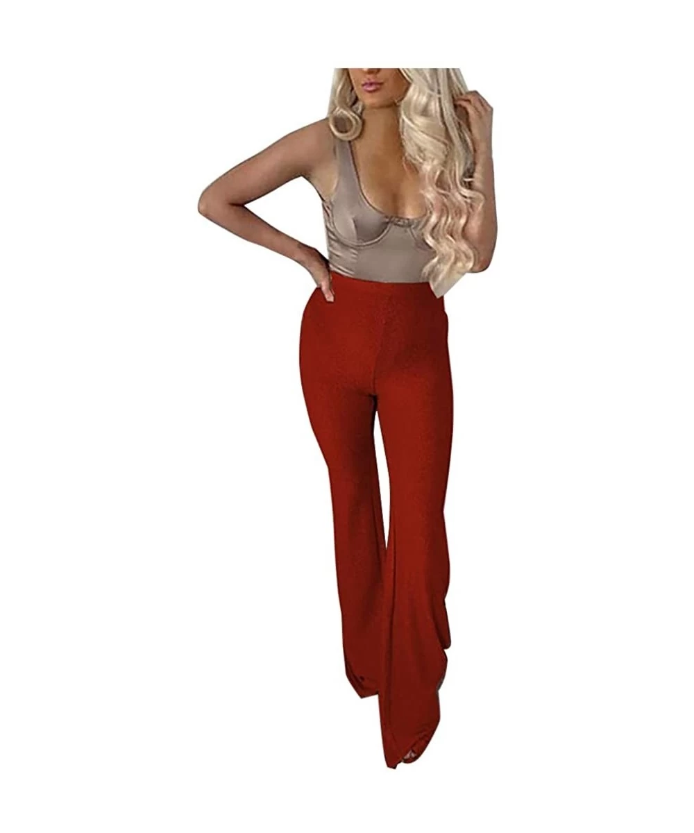 Bottoms Glitter Silver Sequin High Waist Flare Pants Bell Bottoms Wide Leg Long Palazzo Yoga Harem Pants Boho Women Pants Red...