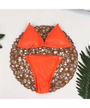 Sets Women's Solid Color String Thong Bikini Tie Knot Front Side Bikini Adjustable Skimpy Set 2 Piece Swimsuit - Orange-leath...