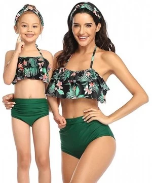 Sets Girls Bikini Swimsuits Mommy and Me Matching Ruffle Off Shoulder Swimwear - Green/ Flower - CX19C5UX772