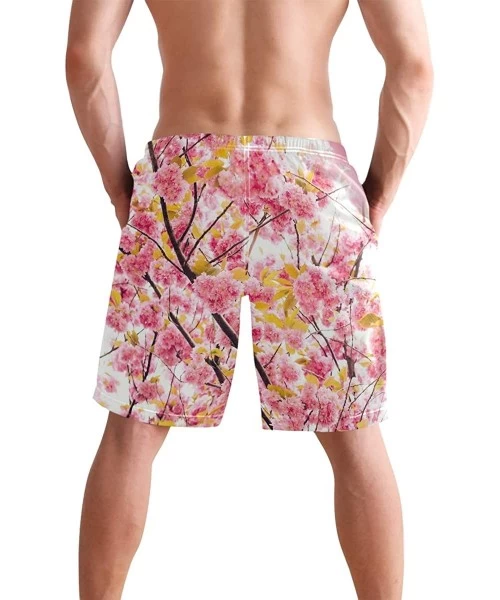 Board Shorts Men's Swim Trunks Honeycomb Periodic Table Rainbow Quick Dry Beach Board Shorts with Pockets - Japan Cherry Blos...