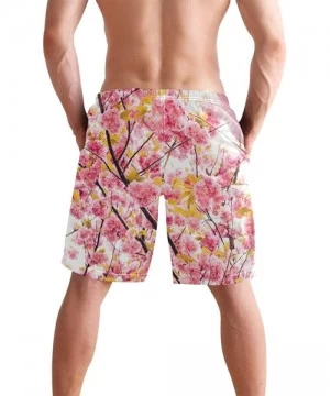 Board Shorts Men's Swim Trunks Honeycomb Periodic Table Rainbow Quick Dry Beach Board Shorts with Pockets - Japan Cherry Blos...