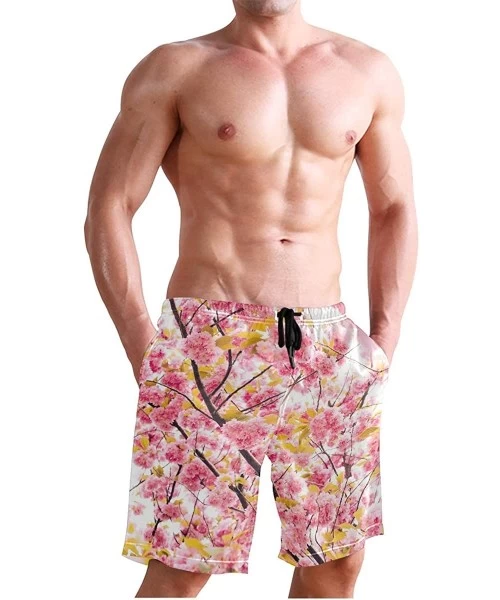 Board Shorts Men's Swim Trunks Honeycomb Periodic Table Rainbow Quick Dry Beach Board Shorts with Pockets - Japan Cherry Blos...