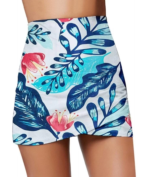 Tankinis Women High Waist Swim Skirt Bikini Bottom Tie Side Tankini Skort - O White Floral - CF19643EDHH