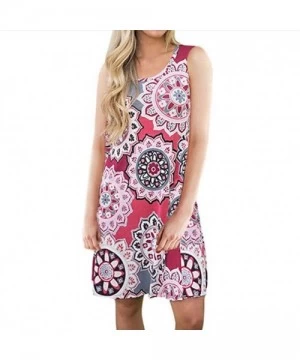 Cover-Ups Womens Cute Tie Dye Tank Dress Summer Sleeveless V Neck Sundresses for Women Casual with Pockets - Rose Red - CQ18E...