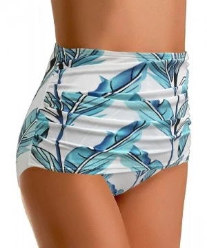 Tankinis Women's High Waist Ruched Bikini Bottom Solid Swim Shorts Tankini Brief - D Blue Print - C7190L49KZ9