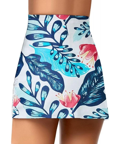 Tankinis Women High Waist Swim Skirt Bikini Bottom Tie Side Tankini Skort - O White Floral - CF19643EDHH