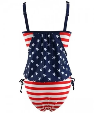 Sets Sexy Women Bikini American Flag Stripes Double up Tankini Top Swimwear Swimsuit Set - Dark Blue - CN18RCCMSC7