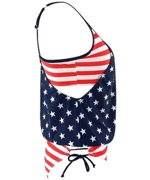 Sets Sexy Women Bikini American Flag Stripes Double up Tankini Top Swimwear Swimsuit Set - Dark Blue - CN18RCCMSC7