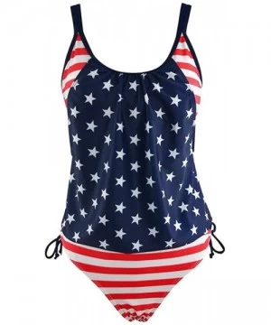 Sets Sexy Women Bikini American Flag Stripes Double up Tankini Top Swimwear Swimsuit Set - Dark Blue - CN18RCCMSC7