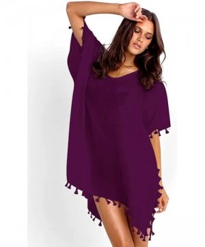 Cover-Ups Women's Chiffon Swimsuits Cover Ups Translucent Tassel Swimwear Bikini Beach Dress - 4004purple - CQ199AM5X3U