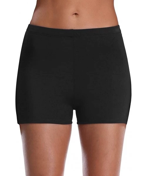 Tankinis Women's Sporty Swim Shorts Solid Board Shorts Boyleg Swim Bottoms - Boyshorts Black - CF194TG0HDH