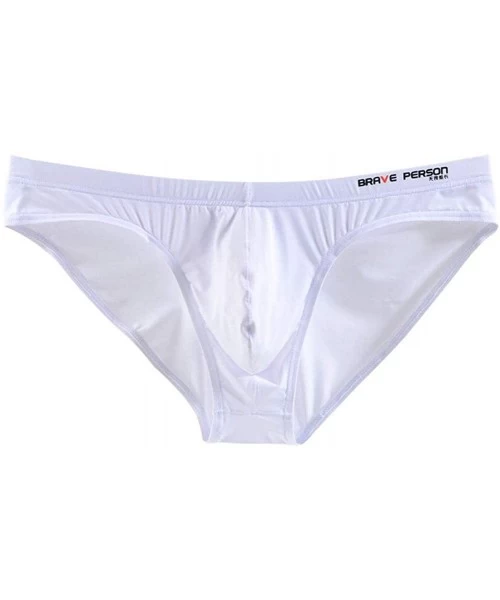 Briefs Men's Nylon Solid Contour Pouch Bikini Swimsuit - White - CR18H04722L