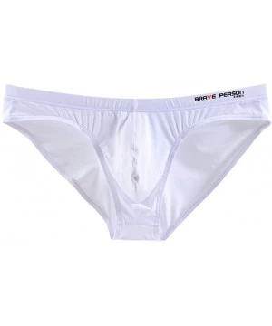 Briefs Men's Nylon Solid Contour Pouch Bikini Swimsuit - White - CR18H04722L