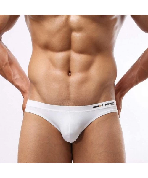 Briefs Men's Nylon Solid Contour Pouch Bikini Swimsuit - White - CR18H04722L