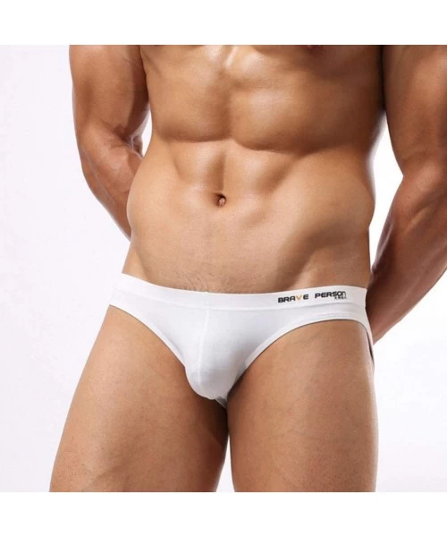 Briefs Men's Nylon Solid Contour Pouch Bikini Swimsuit - White - CR18H04722L