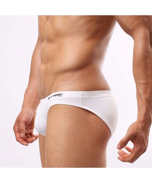 Briefs Men's Nylon Solid Contour Pouch Bikini Swimsuit - White - CR18H04722L