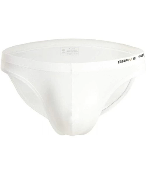 Briefs Men's Nylon Solid Contour Pouch Bikini Swimsuit - White - CR18H04722L