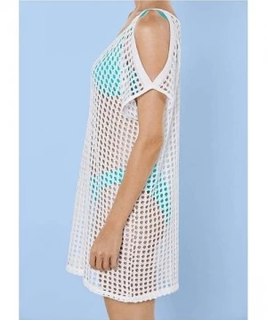 Cover-Ups Women's Crochet Mini Dress Knit Bathing Suit Bikini Swimsuit Cover Up Tunic Top Swimwear Beachwear - White - CV11YG...