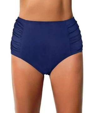 Tankinis Women High Waisted Bikini Bottoms Ruched Swim Brief Short Tankinis - Navy Blue - CB193G7WCAO