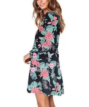 Cover-Ups Womens Printed Swing Shift Dress Long Sleeve V Neck Tunic Dress - D-red Flower - C018A9SHYXO