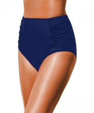 Tankinis Women High Waisted Bikini Bottoms Ruched Swim Brief Short Tankinis - Navy Blue - CB193G7WCAO