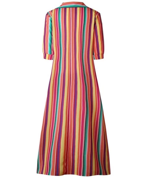 Cover-Ups Swing Fashion Dress Colorful Stripes Printed Flowy Casual Dress for Women - 39 Red - CZ18QUZX9K8