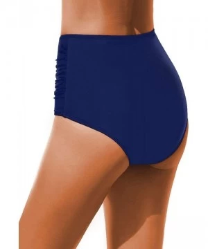 Tankinis Women High Waisted Bikini Bottoms Ruched Swim Brief Short Tankinis - Navy Blue - CB193G7WCAO