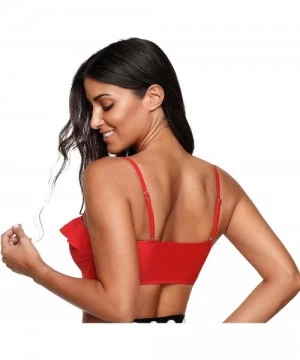 Tankinis Solid/Floral Ruffle Summer Beach Swim Push Up Tops Pin Up Swimwear - Red - CY18GDOLE3U