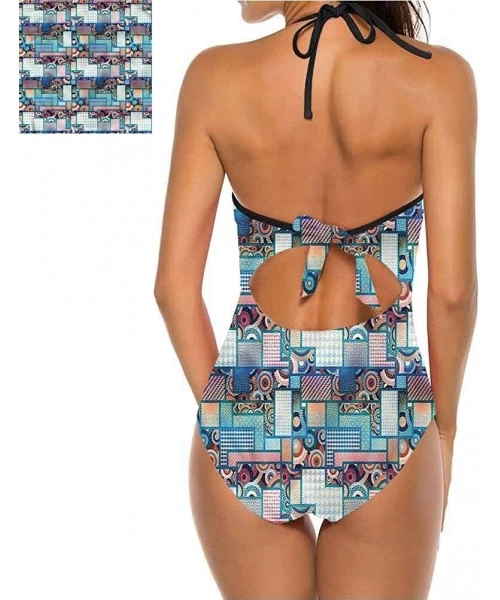 Tops High Cut Bikini Set Swimsuit Diagonal Checks Pattern Adjustable to Fit Anyone - Multi 15 - C219C2EHL42