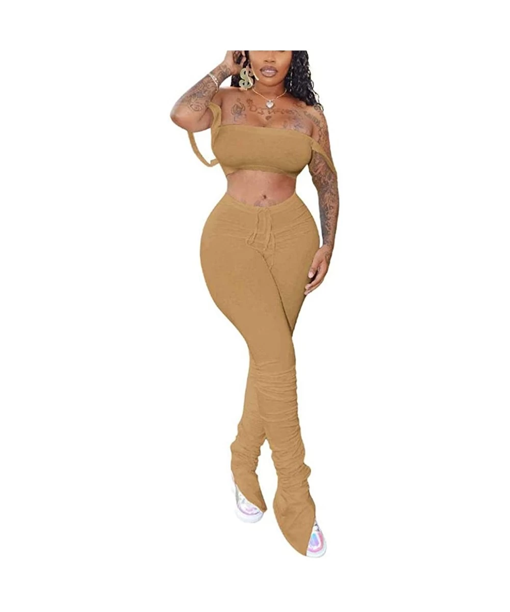 Cover-Ups Women Beading Pearl See Through Sheer Mesh 2 Pieces Outfits Jumpsuits Crop Top and Hollow Out Ruffle Long Pants Bkh...