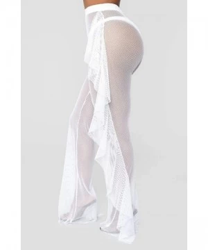 Cover-Ups Women's Perspective Sheer Mesh Ruffle Pants Swimsuit Bikini Bottom Cover up - A White/Net - CG18TM3QH6Q