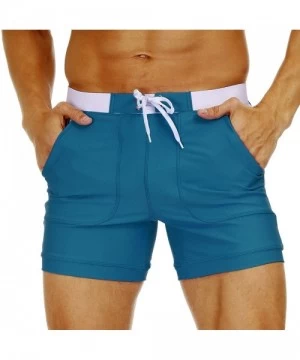 Briefs Men's Swimwear Swimsuits Solid Basic Long Swim Boxer Trunks Board Shorts with Pockets - Peacock Blue - CT19EW05M0H