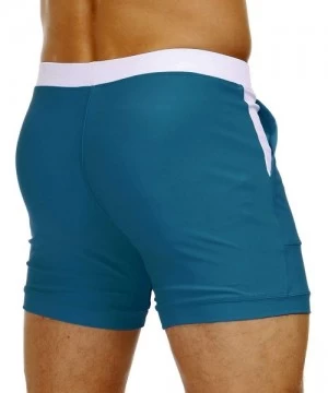 Briefs Men's Swimwear Swimsuits Solid Basic Long Swim Boxer Trunks Board Shorts with Pockets - Peacock Blue - CT19EW05M0H