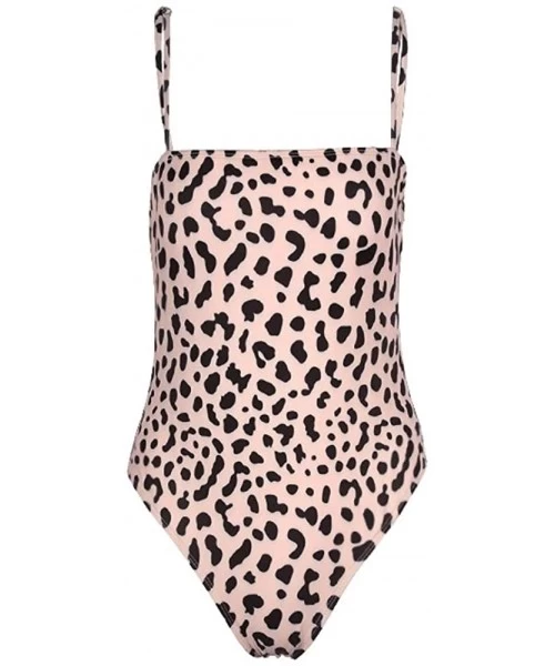 One-Pieces Women One Piece High Cut Strap Swimsuits Bathing Suit Leopard Swimwear - Pink - CF18R6O5MZ2