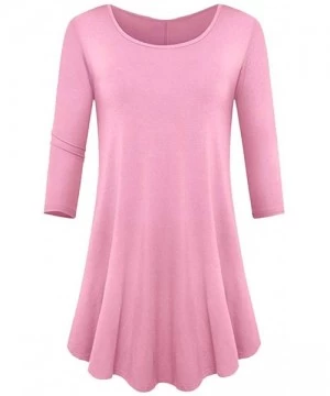 Bottoms Blouses for Womens- Womens Three Quarter Sleeve Loose Fit Swing Tunic Tops Basic T Shirt Blouse - Pink - CD18N6ZR02A