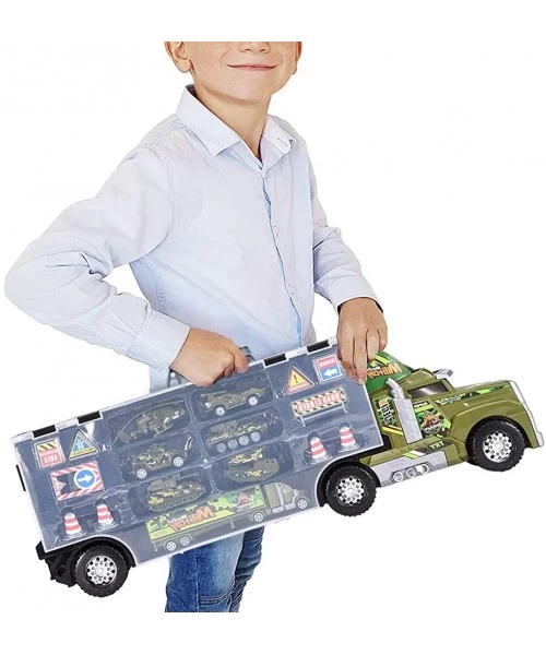 Tankinis 8 in 1 Military Vehicle Mini Battle Car Toy Set in Big Carrier Military Truck - C718ZZG45S9