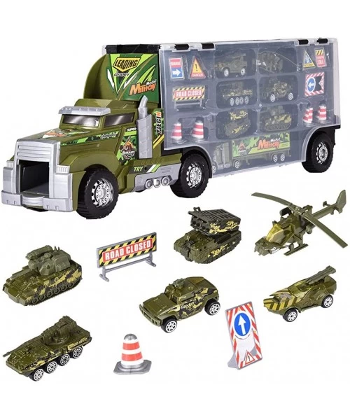 Tankinis 8 in 1 Military Vehicle Mini Battle Car Toy Set in Big Carrier Military Truck - C718ZZG45S9