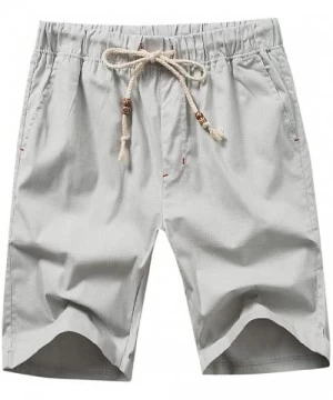 Board Shorts Men's Drawstring Solid Elastic Waist Summer Beach Swim Trunk Cotton Linen Casual Shorts - Light Grey - CI198AQE5QY