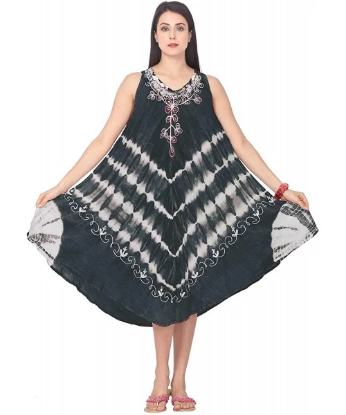 Cover-Ups Women Umbrella Dress Ladies Summer Tie & Dye Embroidery Sun Dress Midi Dress Top - Gray - C618I8UTS3H